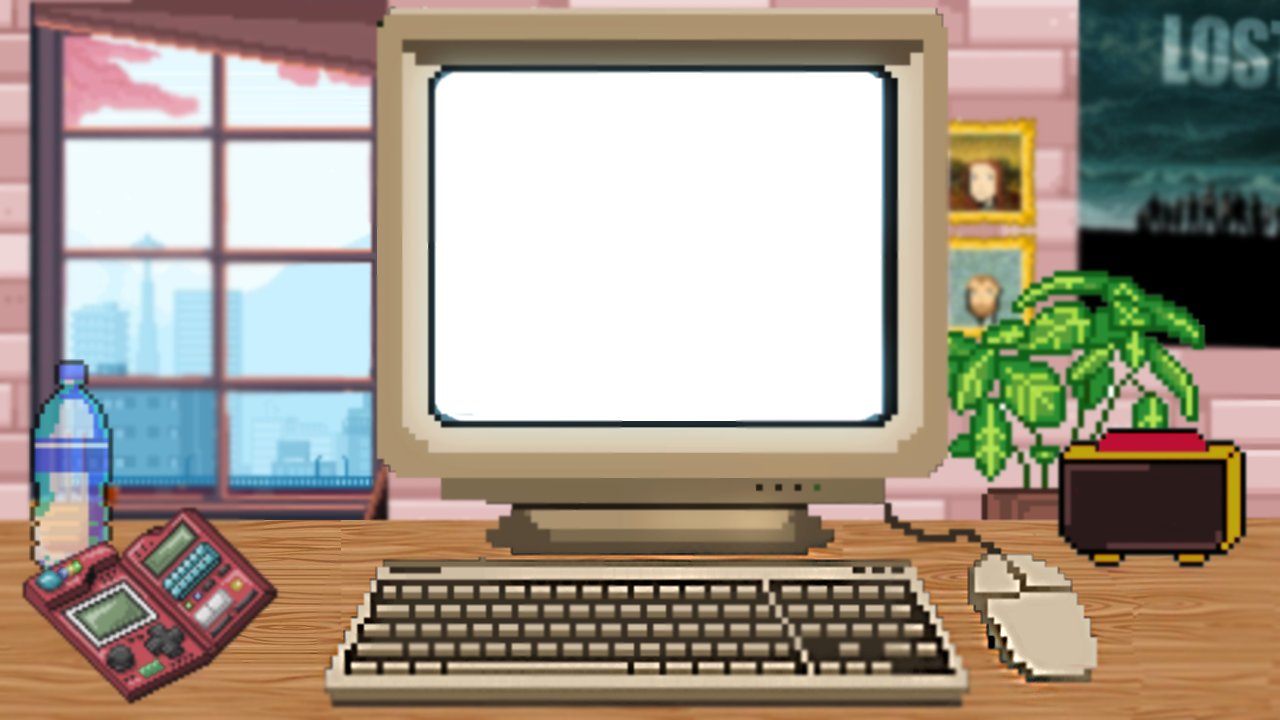 pixel style computer containing the virtual pet